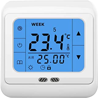 LICHIFIT 24V - AC Pantalla tactil LCD programable semanal Controlador inteligente de temperatura ambiente Termostato de calefaccion para radiador de agua Gas Actuador de valvula de caldera electrica