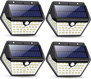 Luz Solar Exterior- [2019 Mas Nuevo Modelo 60 LED - 800 Lumens] iPosible 270 °Iluminacion de Cuatro Lados Foco Solar con Sensor de Movimiento Impermeable Lampara Solar 3 Modos para Jardin 4-Paquete