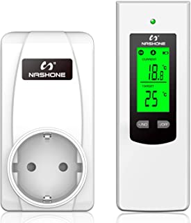 NASHONE Termostato Inalambrico Digital Enchufe Control de Temperatura- Control Remoto con Sensor de Temperatura Integrado- Termostato Perfecto para Aplicaciones de Calefaccion y Refrigeracion. 3680W