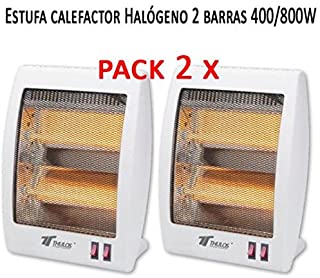 Pack 2 x Estufa Cuarzo 2 Tubos 400-800W Calefactor Calentador Radiador Halogeno Calor